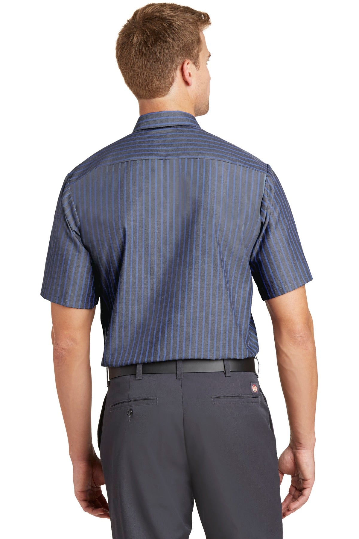 Red Kap Long Size Short Sleeve Striped Industrial Work Shirt. CS20LONG