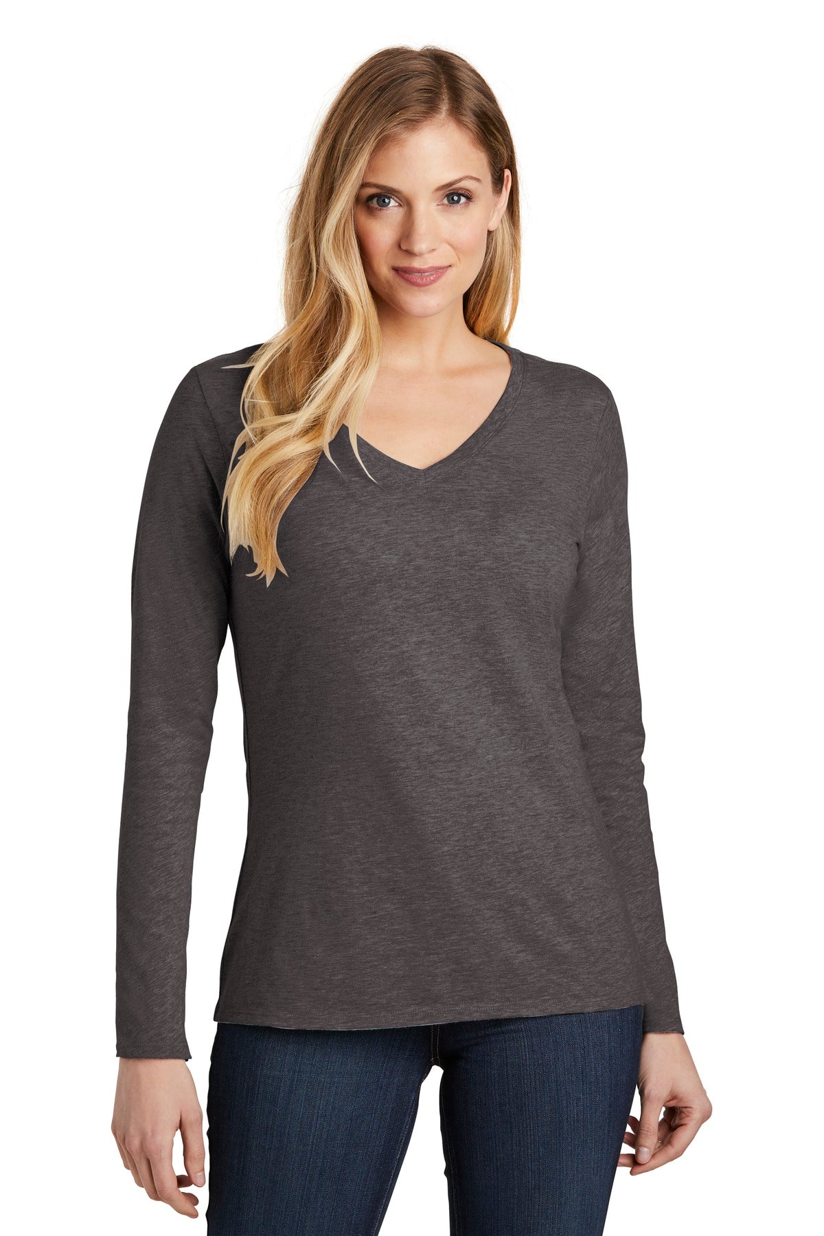 District Women's Very Important Tee Long Sleeve V-Neck. DT6201