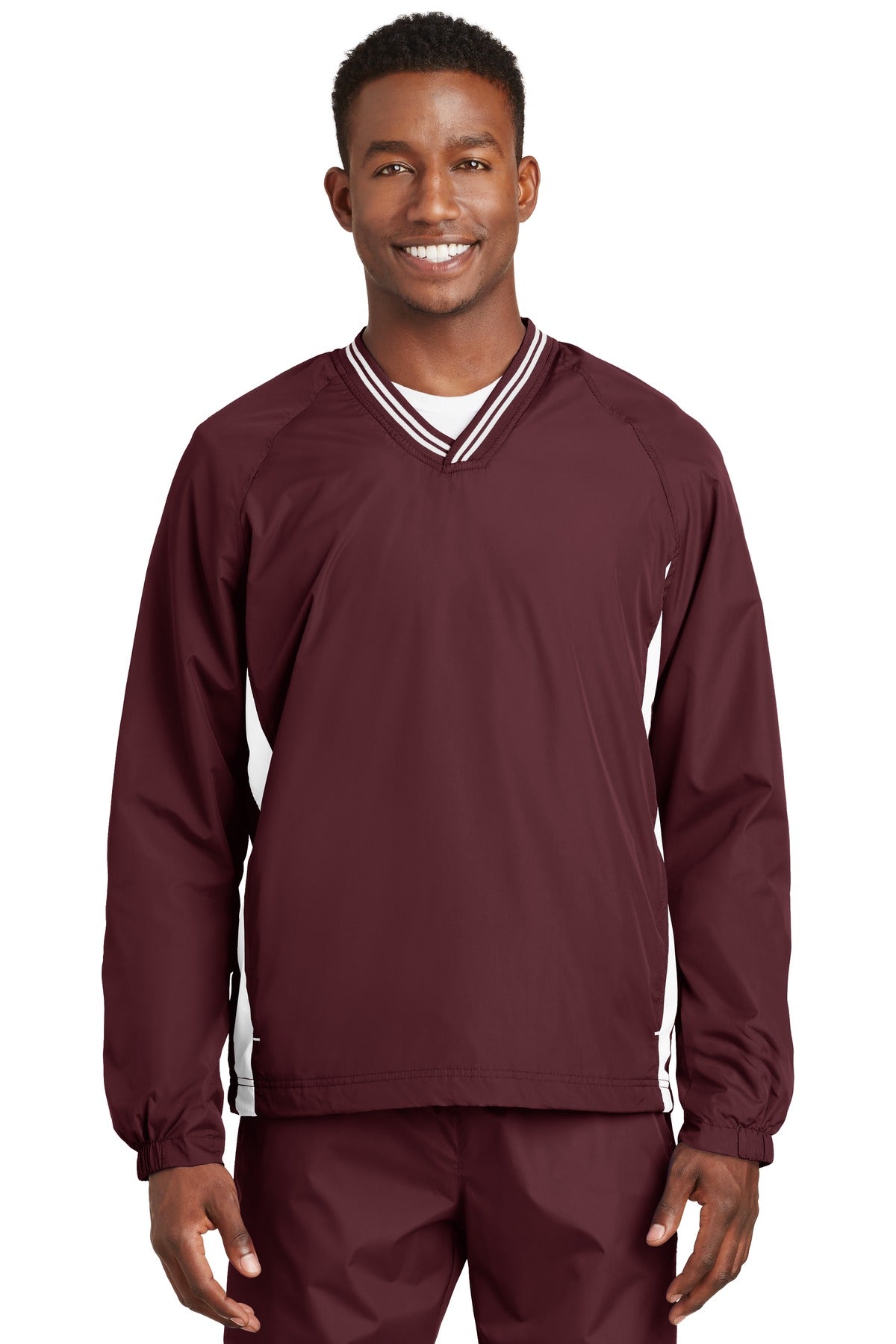 Sport-Tek Tipped V-Neck Raglan Wind Shirt. JST62