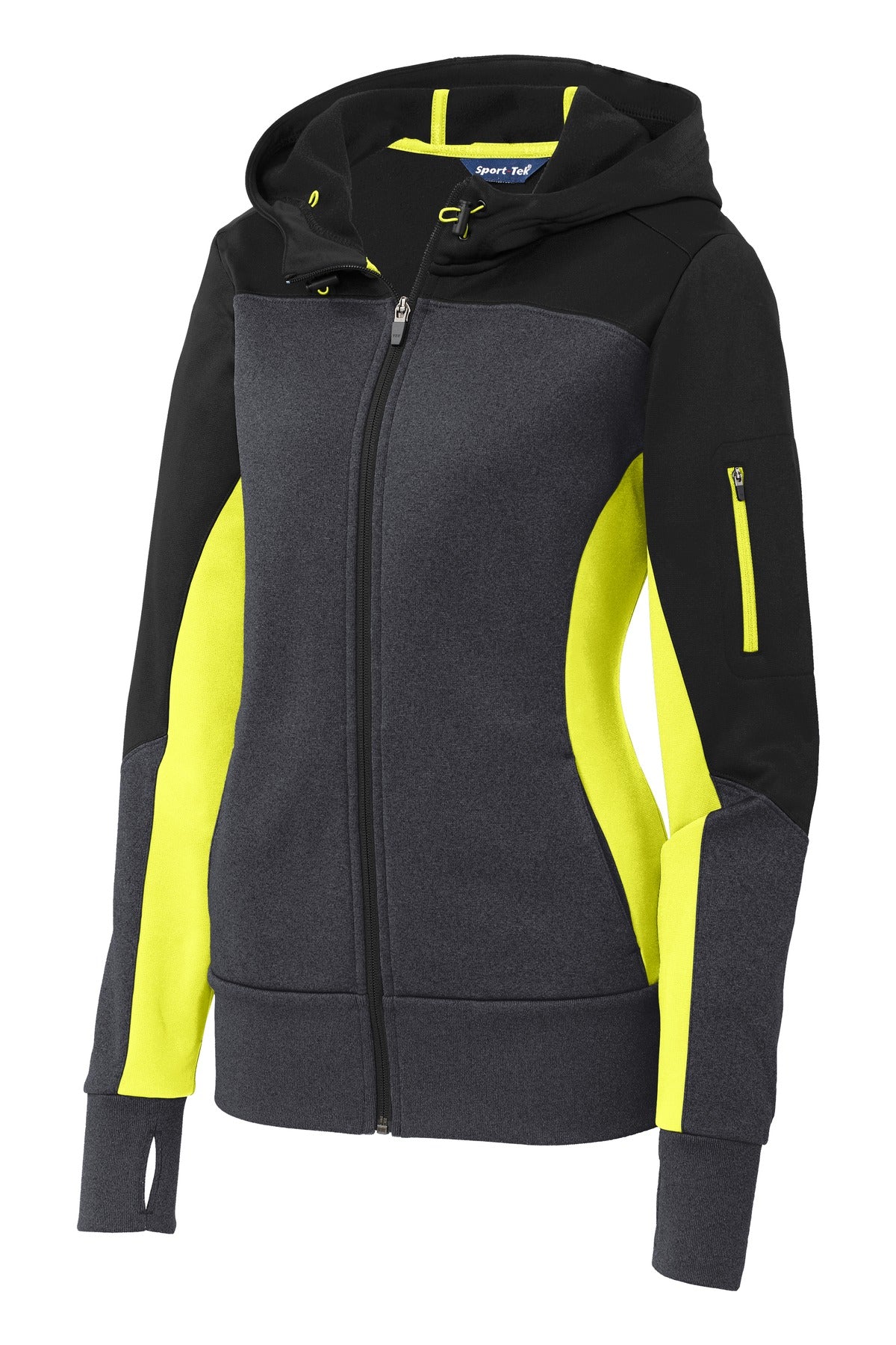 Sport-Tek Ladies Tech Fleece Colorblock Full-Zip Hooded Jacket. LST245