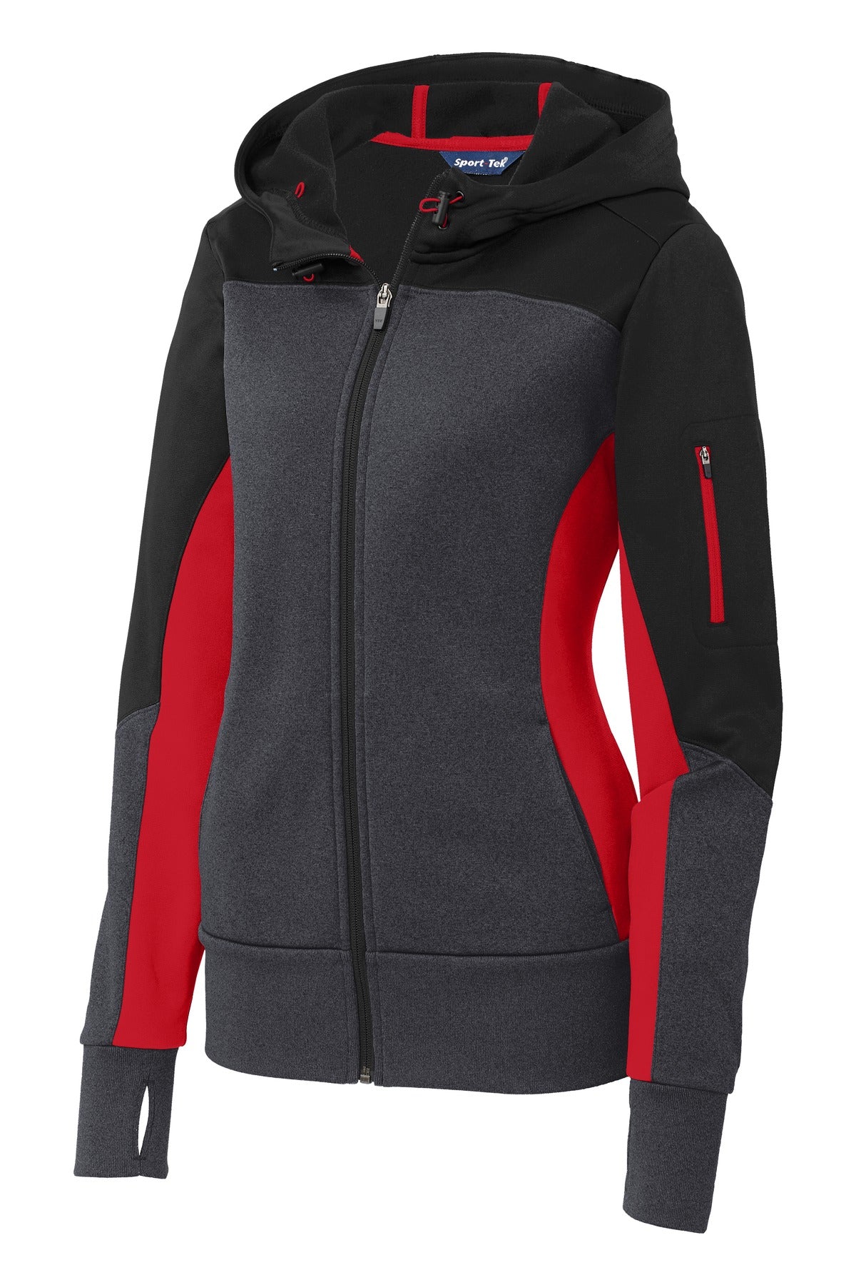 Sport-Tek Ladies Tech Fleece Colorblock Full-Zip Hooded Jacket. LST245