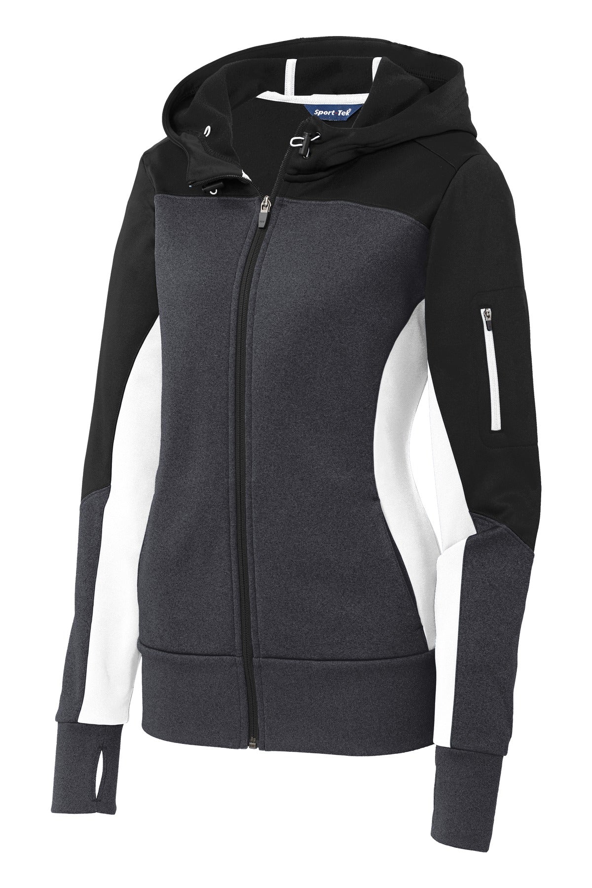 Sport-Tek Ladies Tech Fleece Colorblock Full-Zip Hooded Jacket. LST245