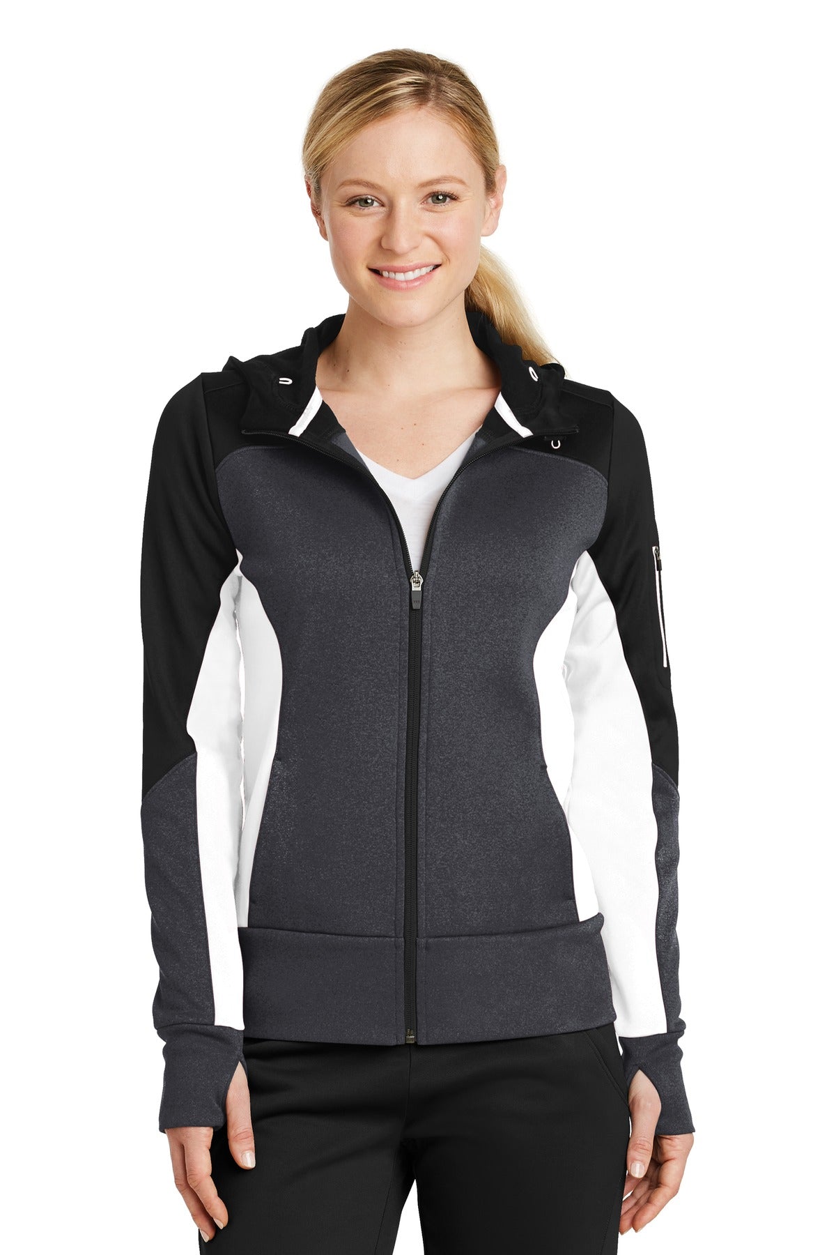 Sport-Tek Ladies Tech Fleece Colorblock Full-Zip Hooded Jacket. LST245