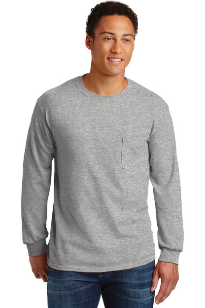 Gildan - Ultra Cotton 100% US Cotton Long Sleeve T-Shirt with Pocket. 2410