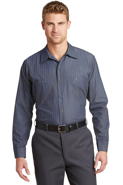 Red Kap Long Size Long Sleeve Striped Industrial Work Shirt. CS10LONG