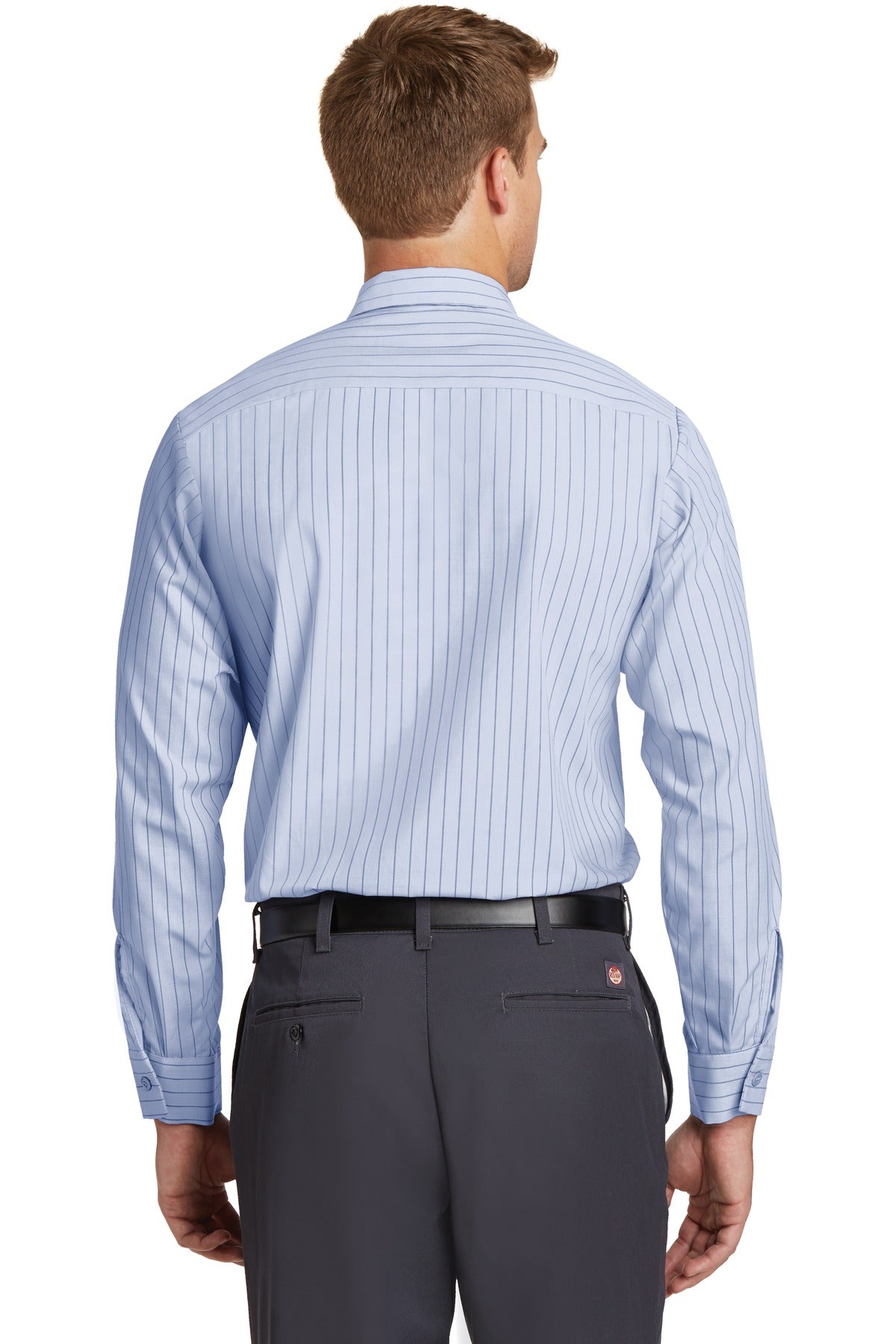 Red Kap Long Size Long Sleeve Striped Industrial Work Shirt. CS10LONG