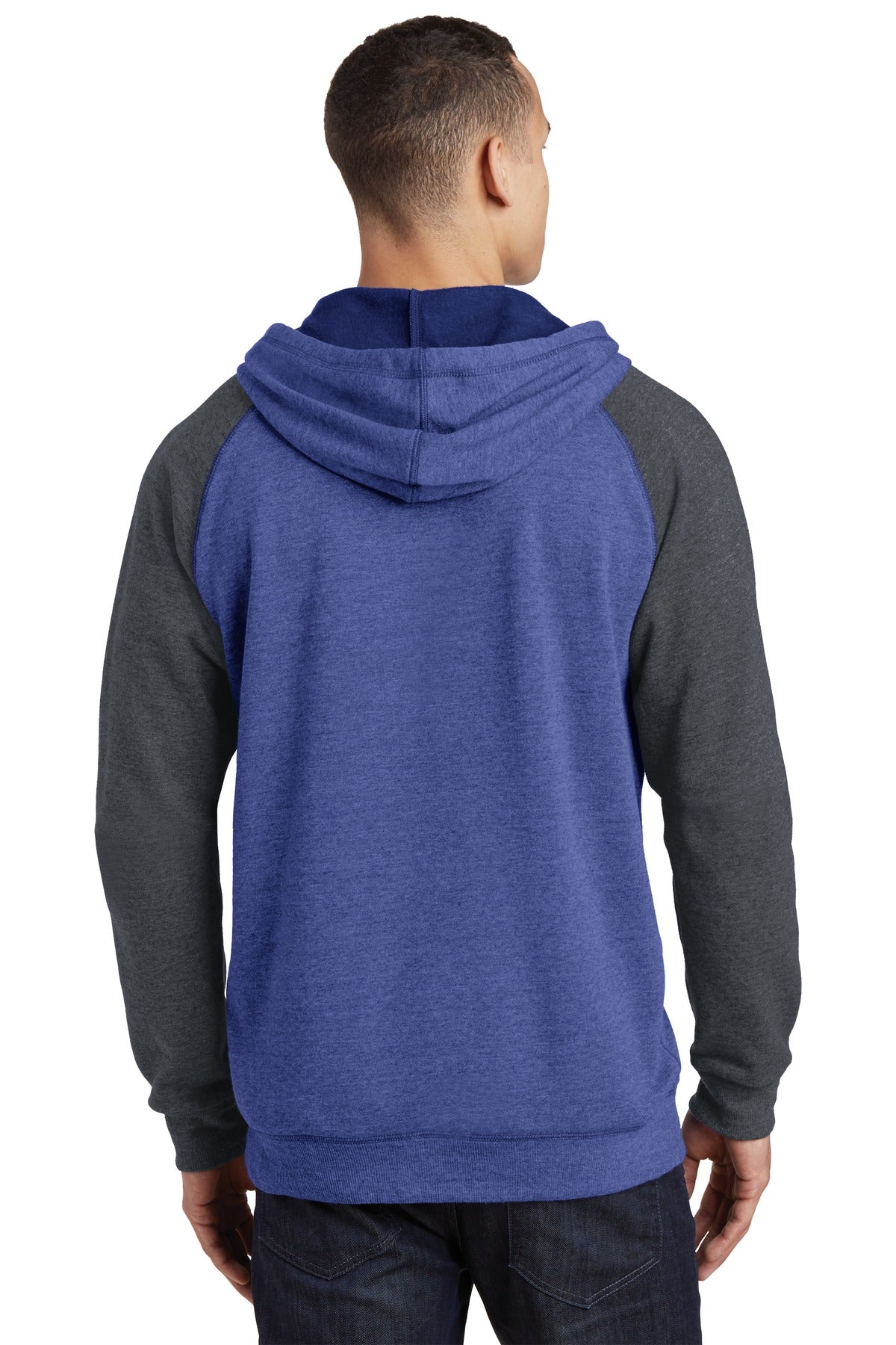 District Young Mens Lightweight Fleece Raglan Hoodie. DT196