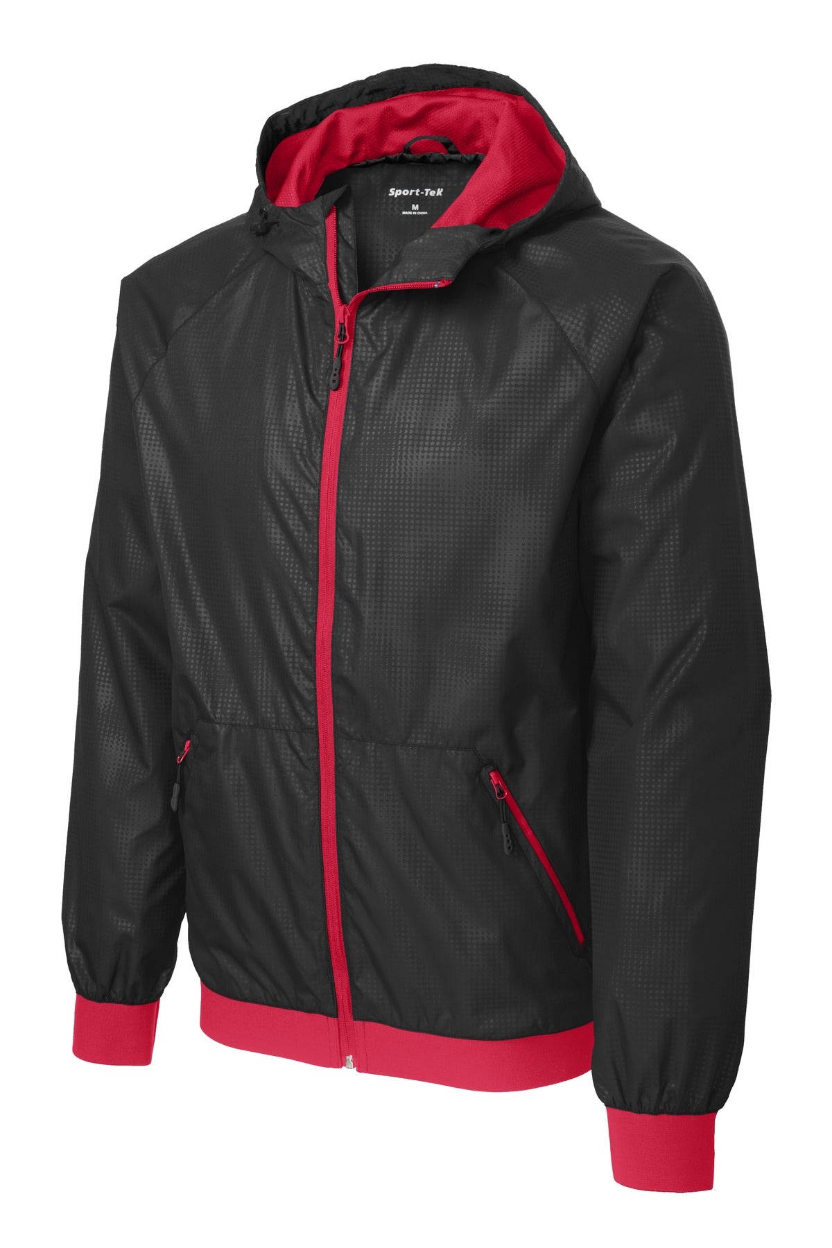 Sport-Tek Embossed Hooded Wind Jacket. JST53