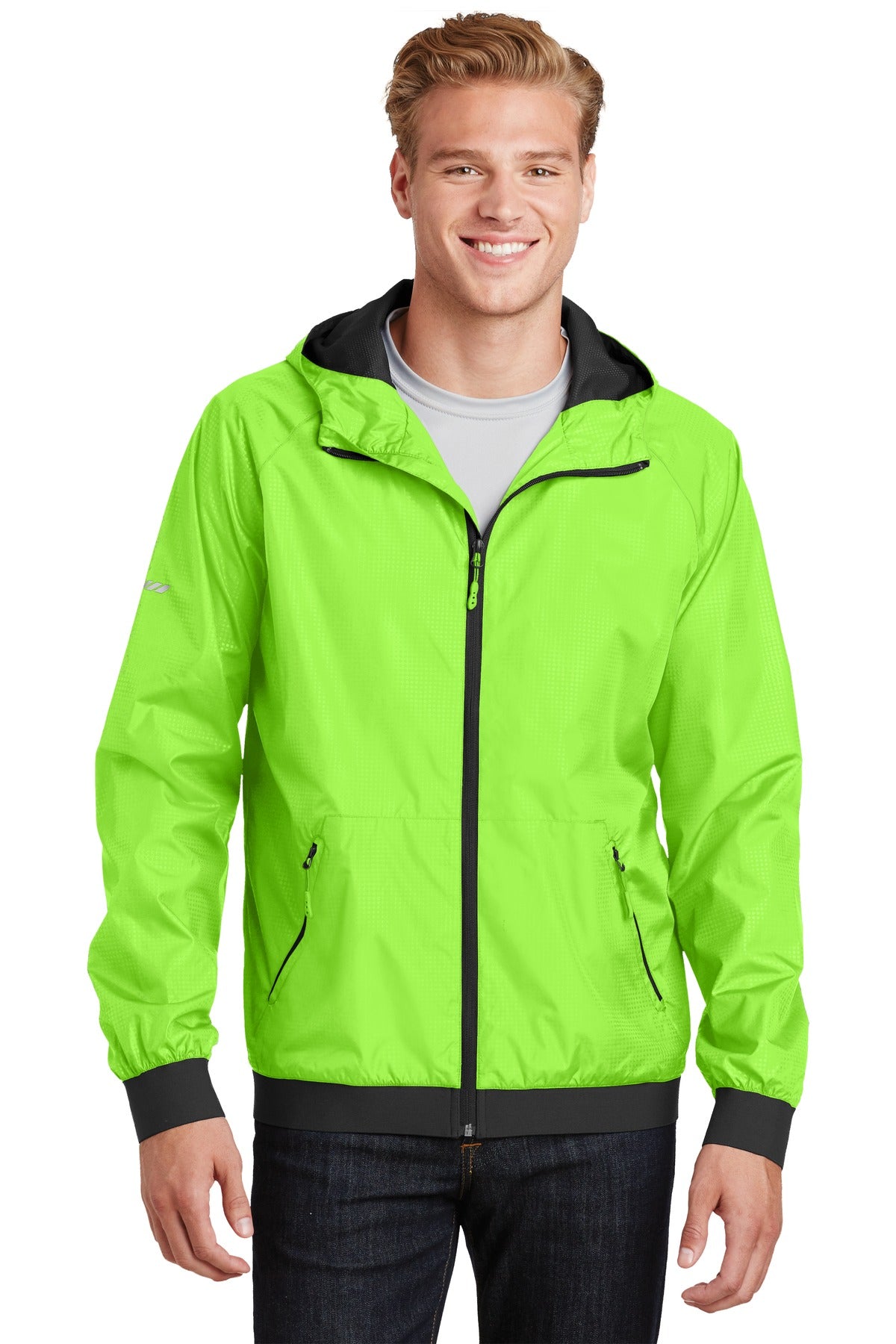 Sport-Tek Embossed Hooded Wind Jacket. JST53