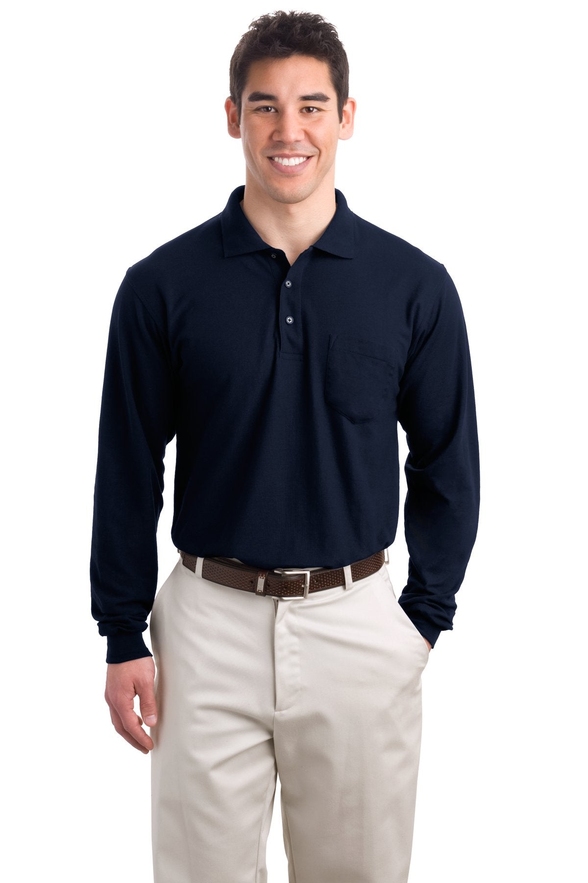 Port Authority Long Sleeve Silk Touch™ Polo with Pocket. K500LSP