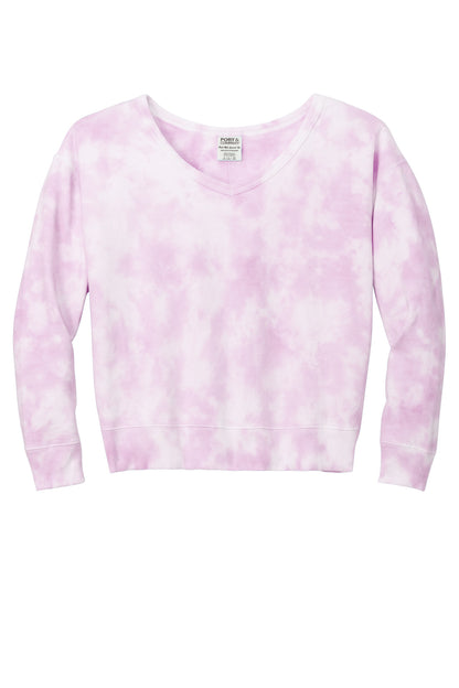 Port & Company Ladies Beach Wash Cloud Tie-Dye V-Neck Sweatshirt LPC140V