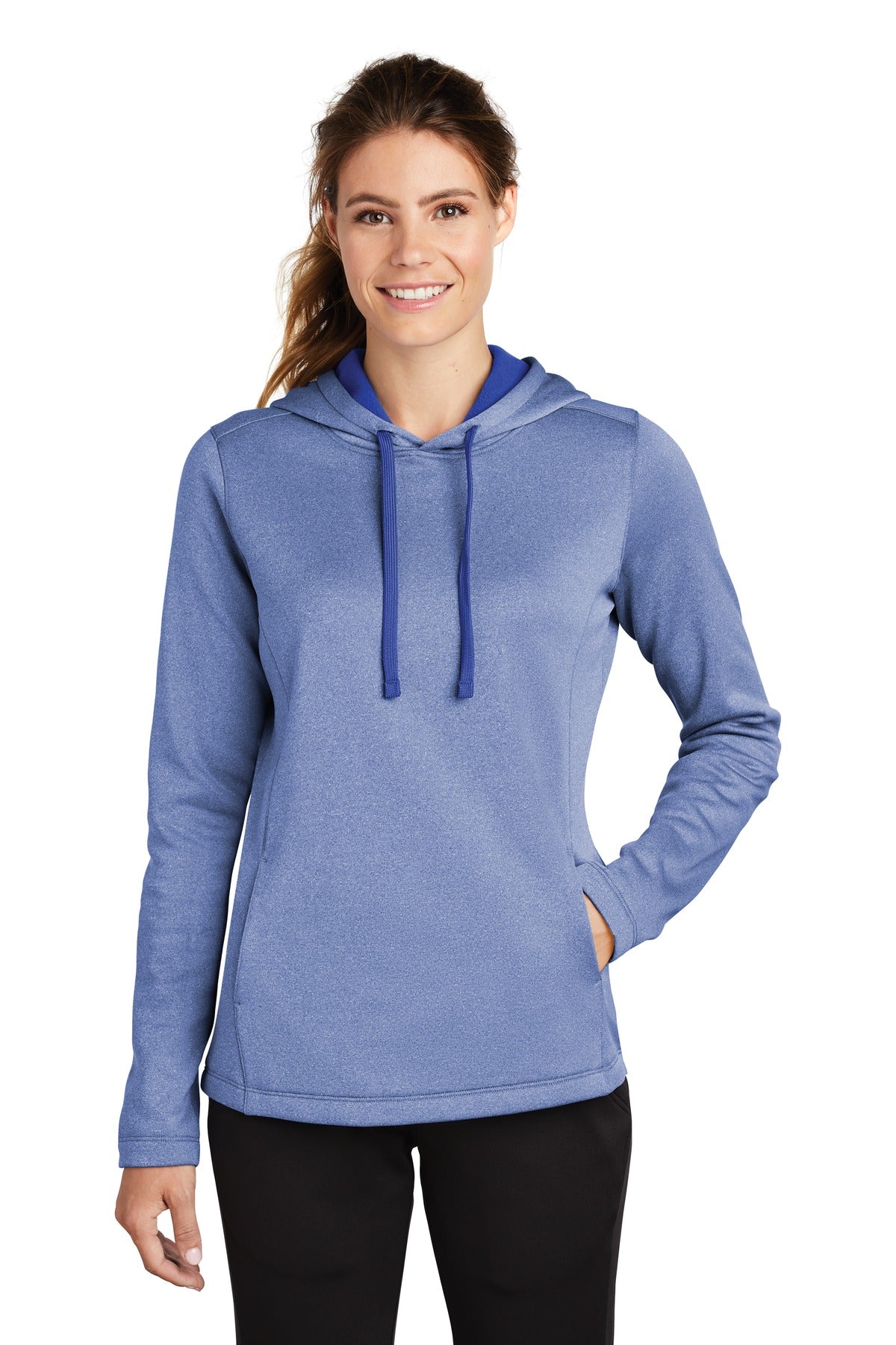 Sport-Tek Ladies PosiCharge Sport-Wick Heather Fleece Hooded Pullover. LST264