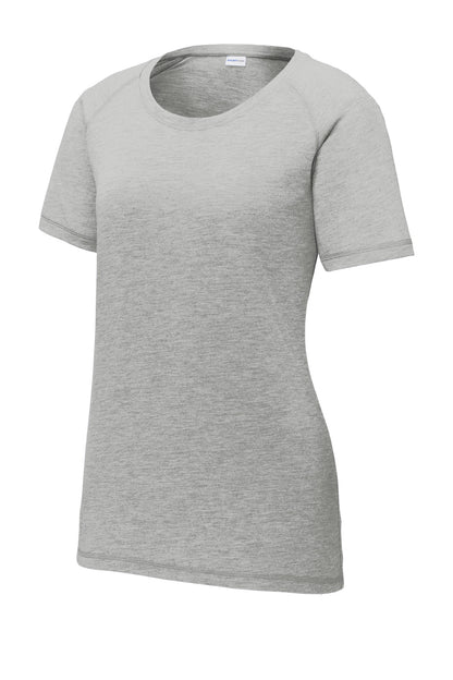 Sport-Tek Ladies PosiCharge Tri-Blend Wicking Scoop Neck Raglan Tee. LST400