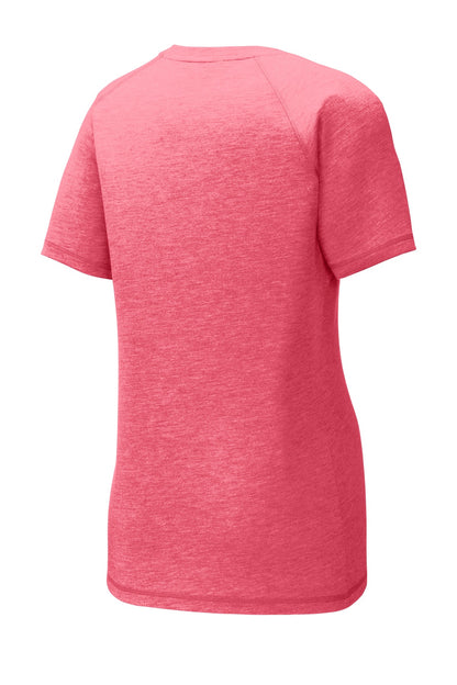 Sport-Tek Ladies PosiCharge Tri-Blend Wicking Scoop Neck Raglan Tee. LST400