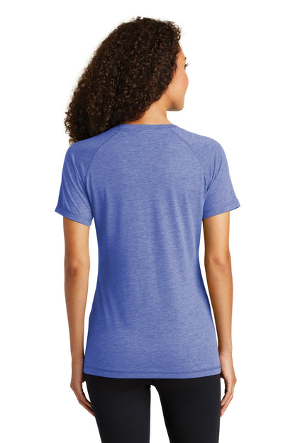 Sport-Tek Ladies PosiCharge Tri-Blend Wicking Scoop Neck Raglan Tee. LST400