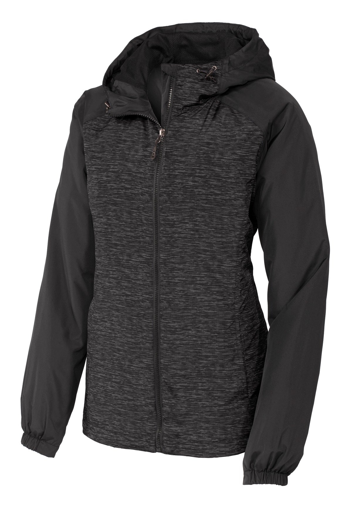 Sport-Tek Ladies Heather Colorblock Raglan Hooded Wind Jacket. LST40