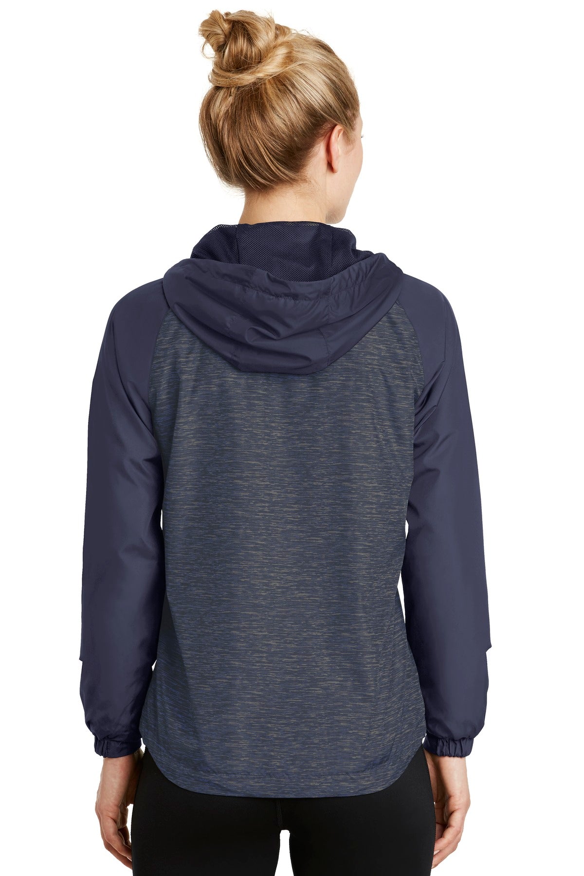 Sport-Tek Ladies Heather Colorblock Raglan Hooded Wind Jacket. LST40