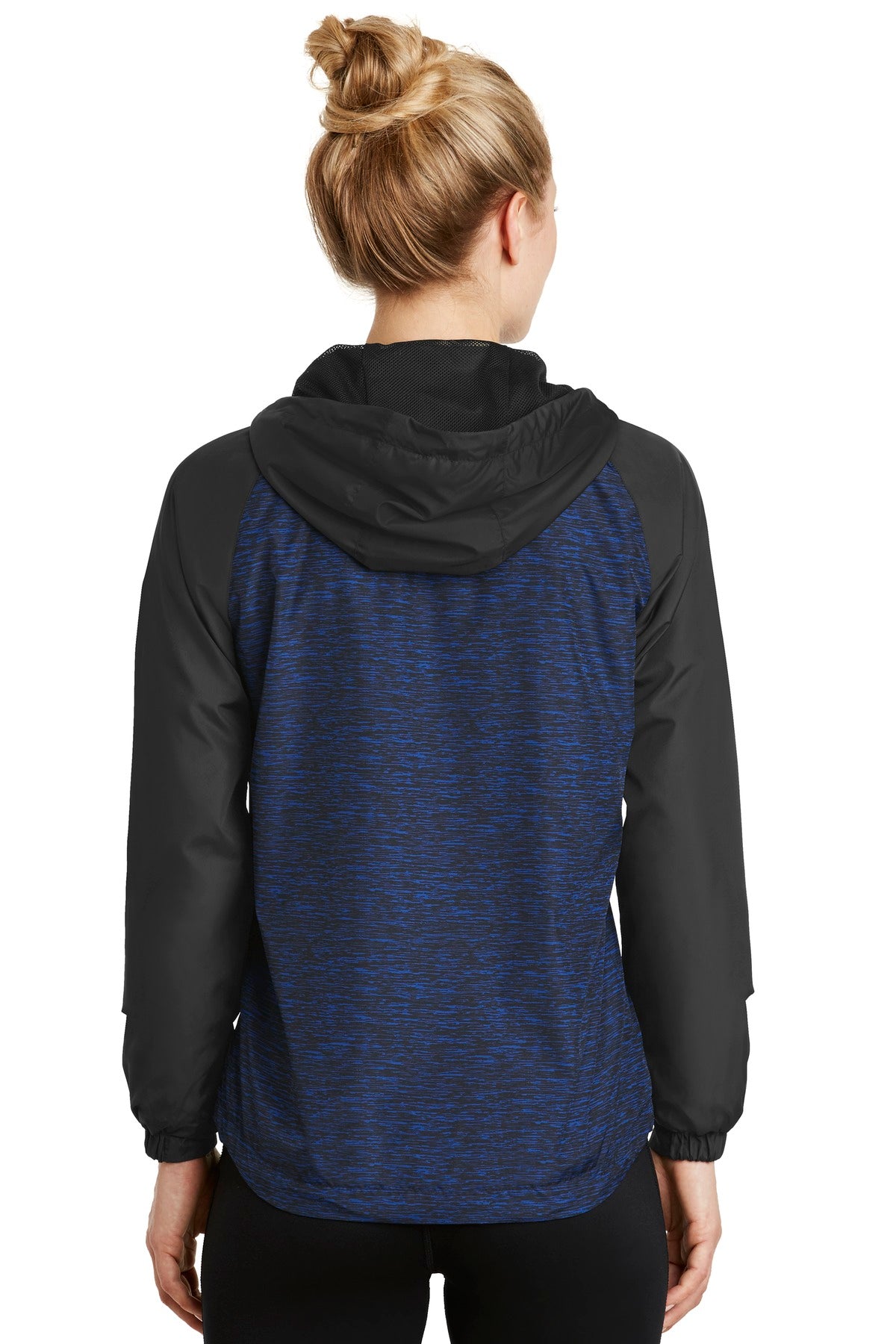 Sport-Tek Ladies Heather Colorblock Raglan Hooded Wind Jacket. LST40
