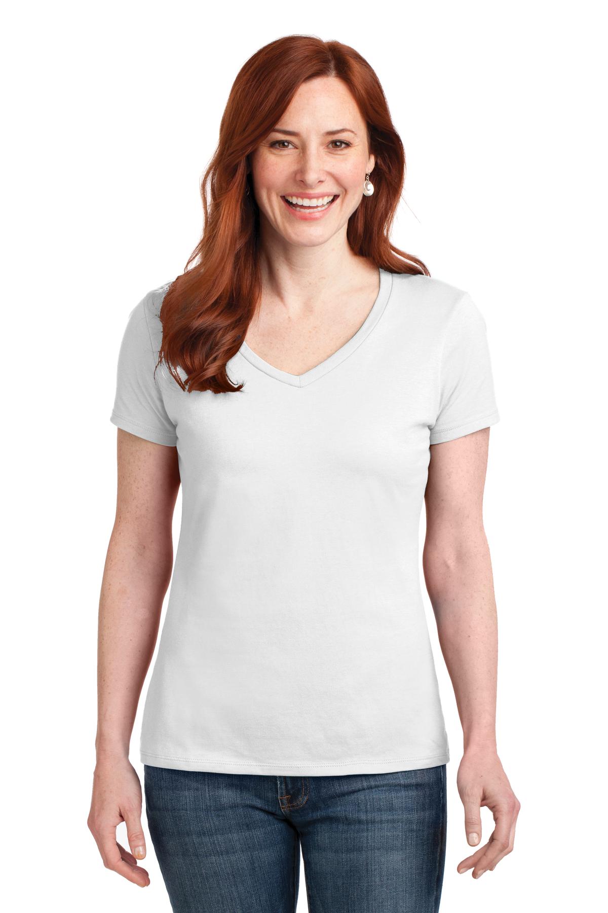 Hanes Ladies Perfect-T Cotton V-Neck T-Shirt. S04V