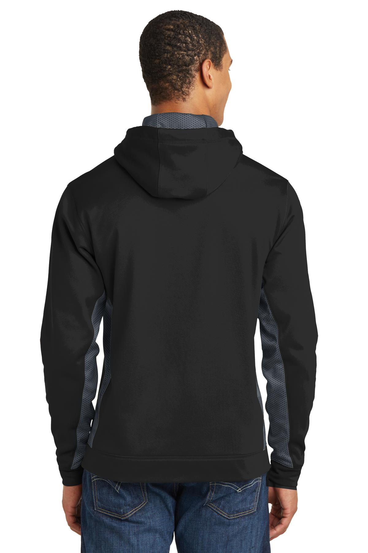 Sport-Tek Sport-Wick CamoHex Fleece Colorblock Hooded Pullover. ST239