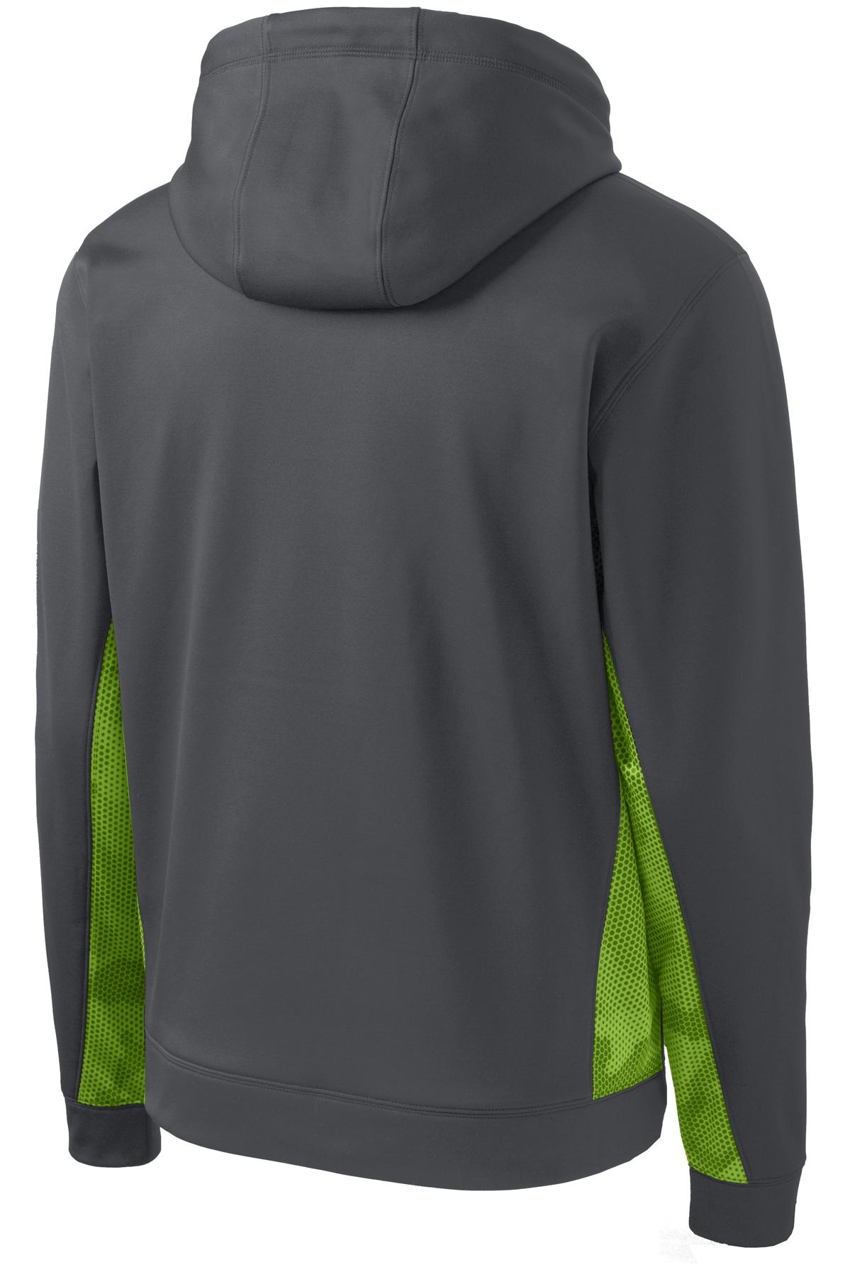 Sport-Tek Sport-Wick CamoHex Fleece Colorblock Hooded Pullover. ST239