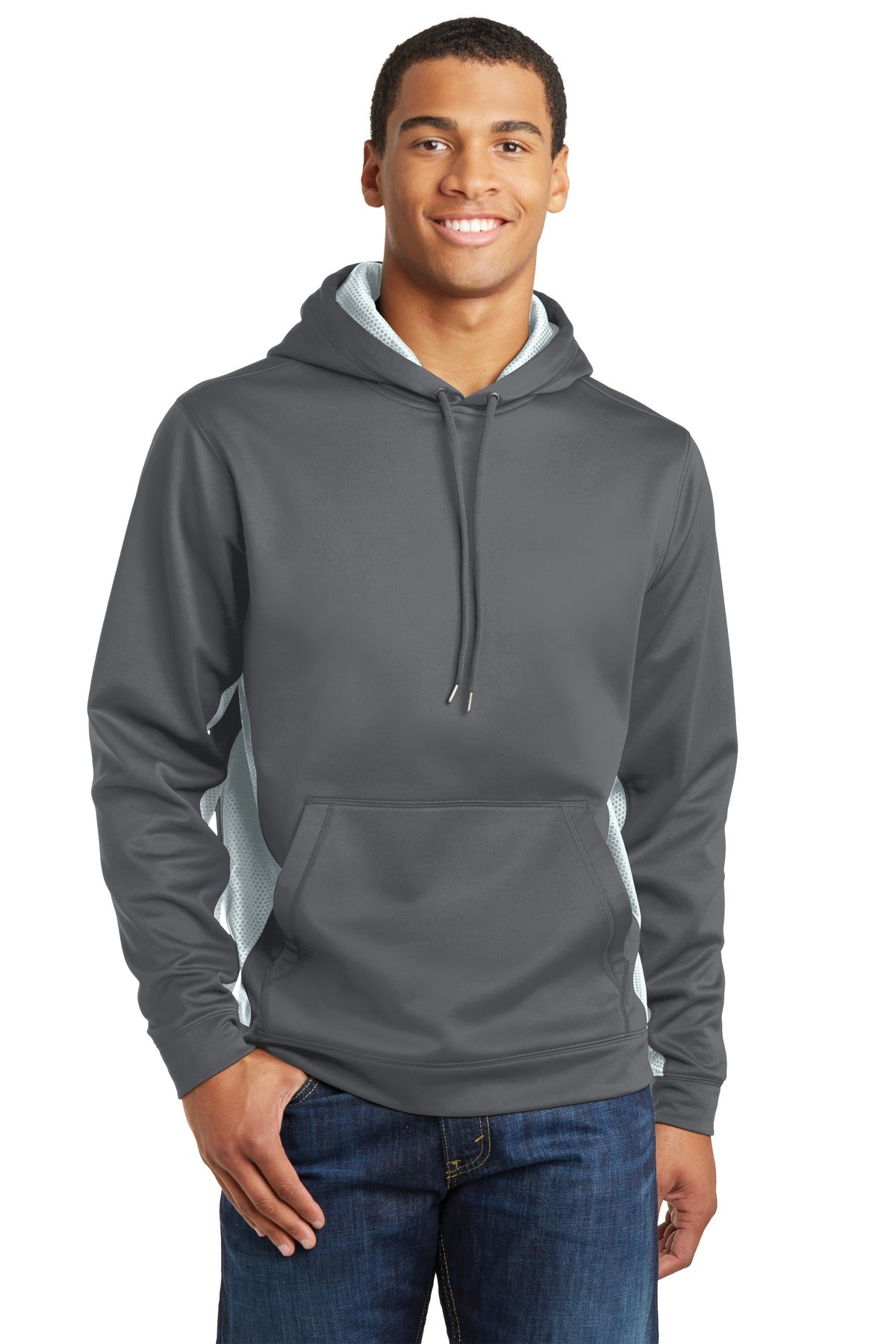 Sport-Tek Sport-Wick CamoHex Fleece Colorblock Hooded Pullover. ST239